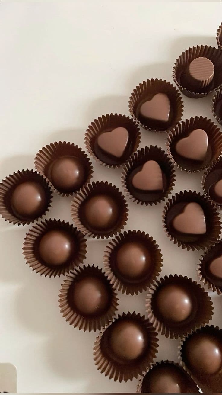 Milk chocolate hearts in liners
