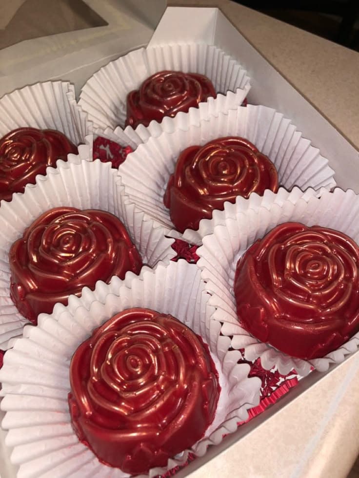 Ruby chocolate roses in a box