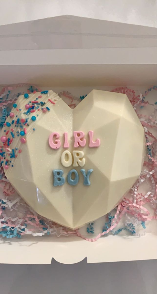 Girl or Boy gender reveal white breakable chocolate heart
